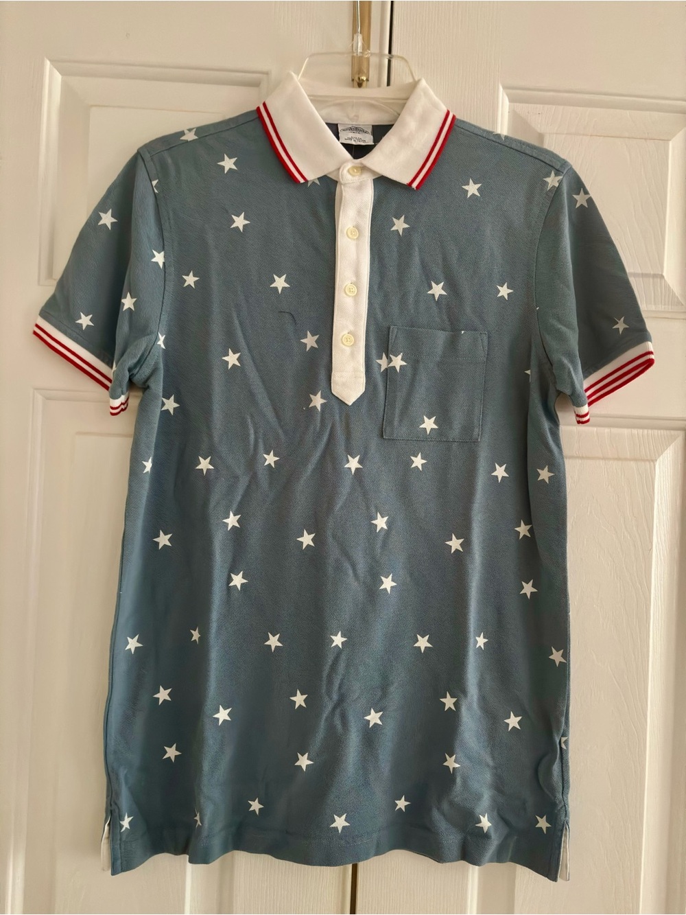 NWT Brooks Brothers Men’s Blue Star Polo with White Collar and Red Trim